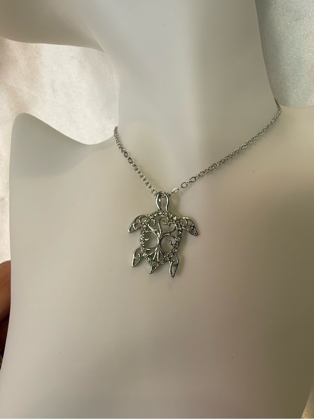 Silver Tone Sea Turtle Pendant Necklace Tree of Life Design Beachy Vacation Chic